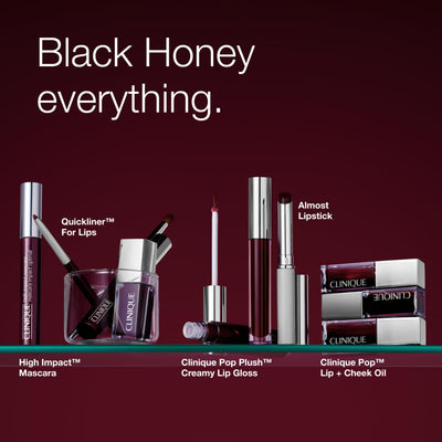 Clinique Almost Lipstick Black Honey combinado con maquillaje, versátil para looks diarios