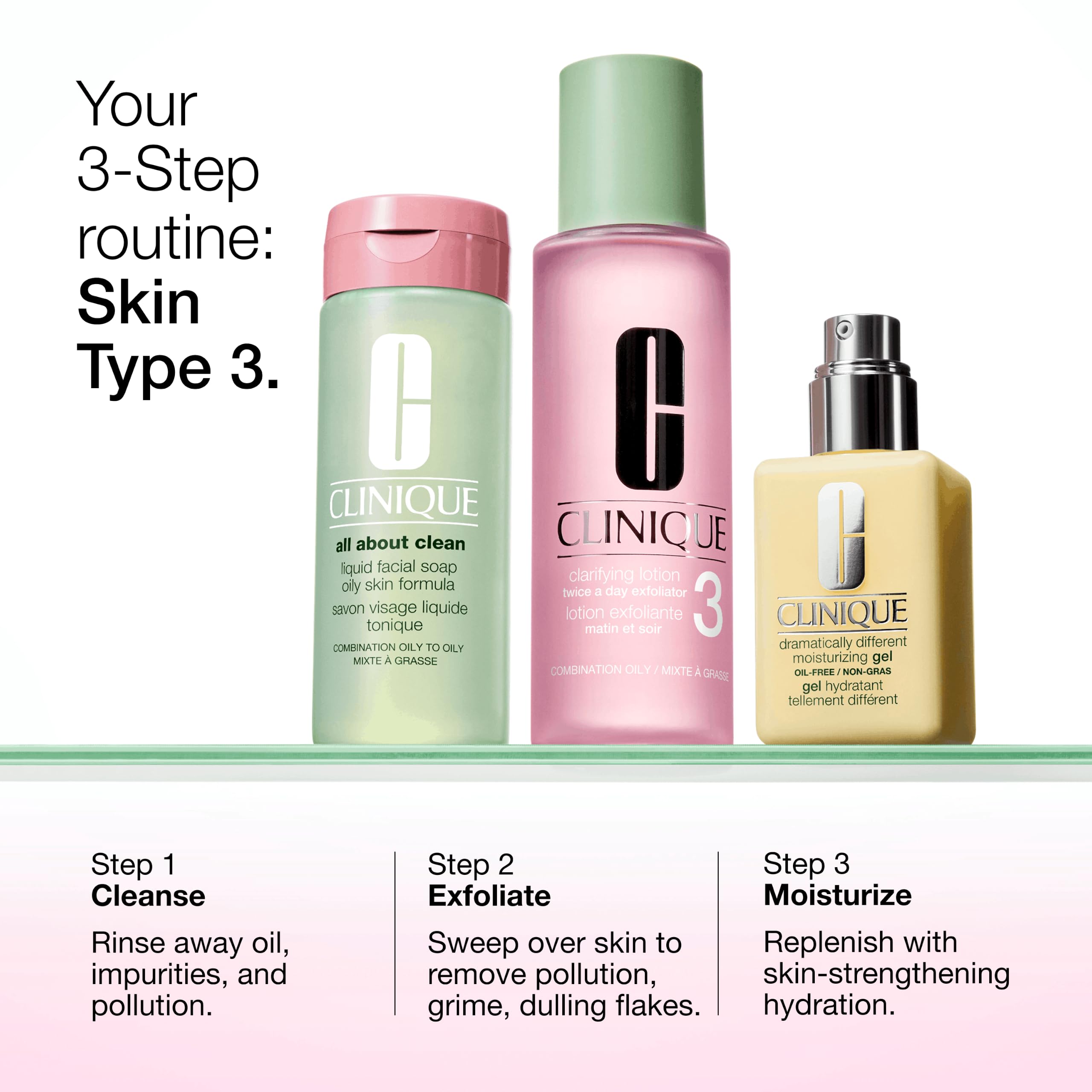 Clinique gel en la palma mostrando la cantidad recomendada y absorción
