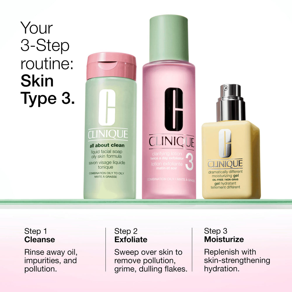 Clinique gel en la palma mostrando la cantidad recomendada y absorción