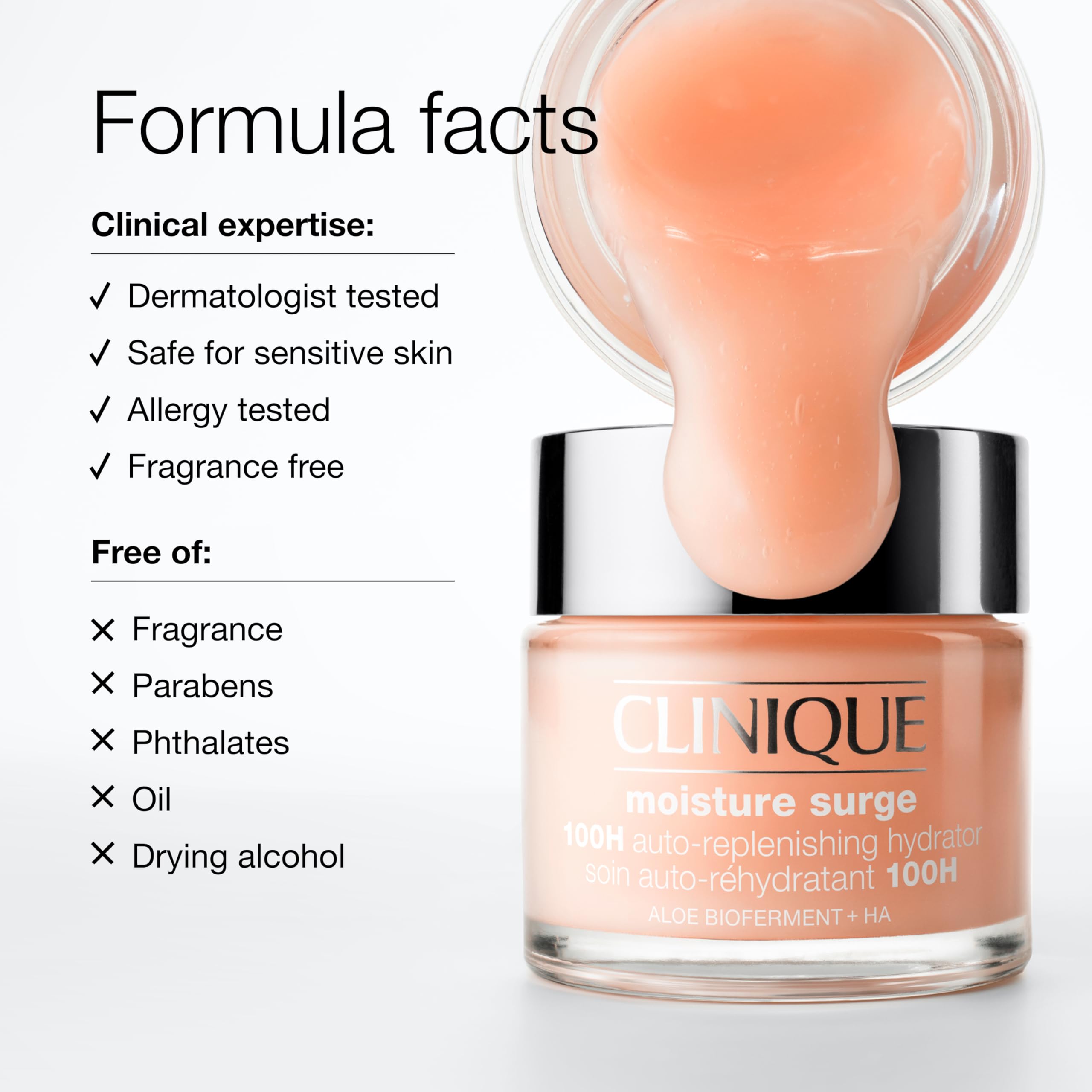 Clinique tamaño del frasco Moisture Surge 50 ml comparado con una mano útil para viajes