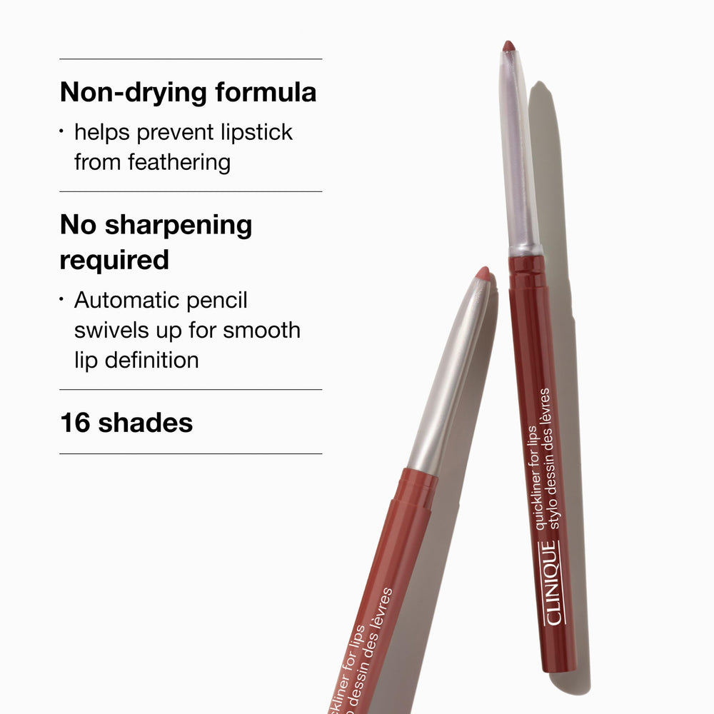 Labios rellenados con Clinique Quickliner como base que fija color