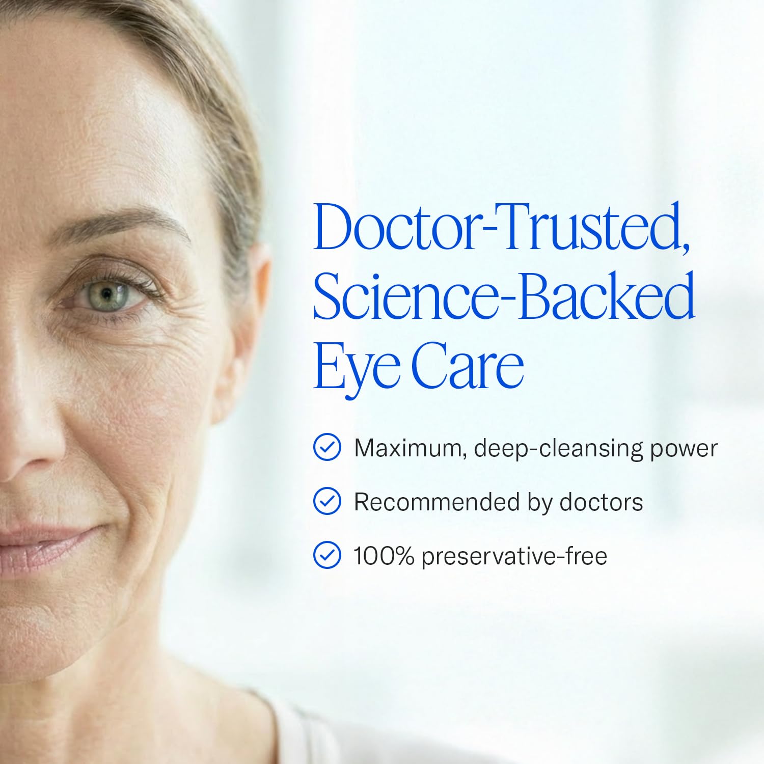 Cliradex being applied to closed eyelid demonstrating safe, calm cleansing