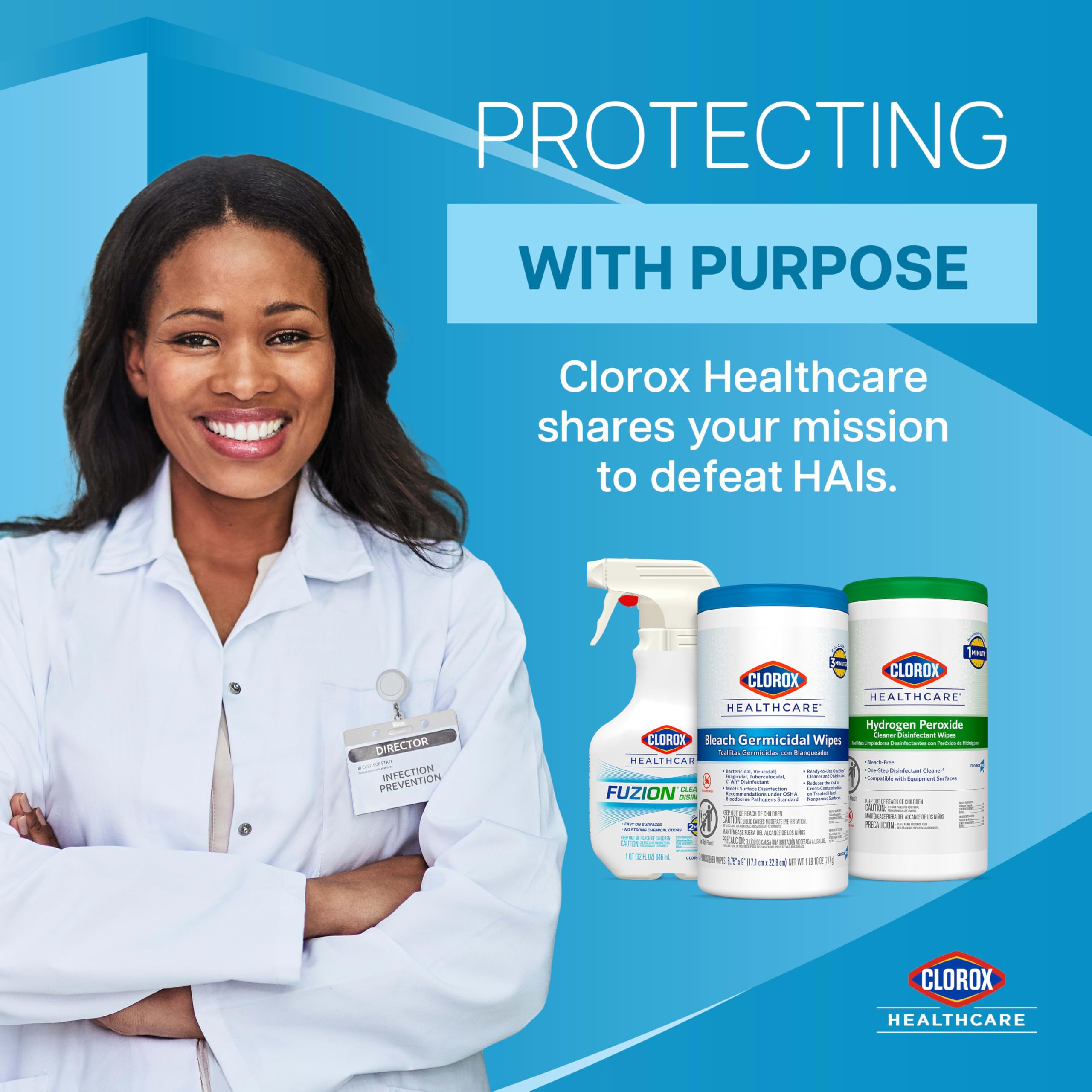 Clorox aplicación sobre mesa clínica demostrando limpieza segura