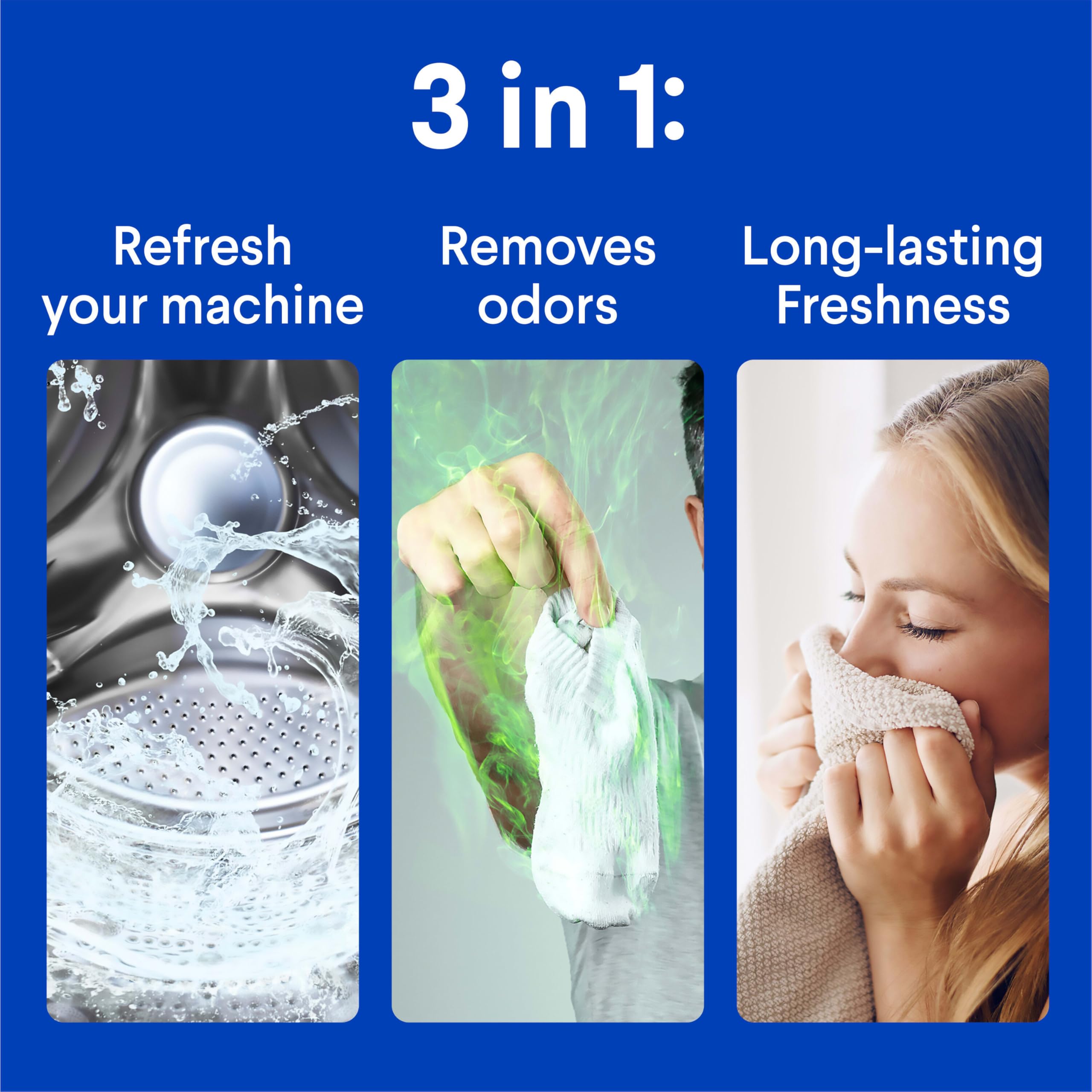 Clorox FreshGuard en uso dentro de lavadora indicando compatibilidad HE y frescura