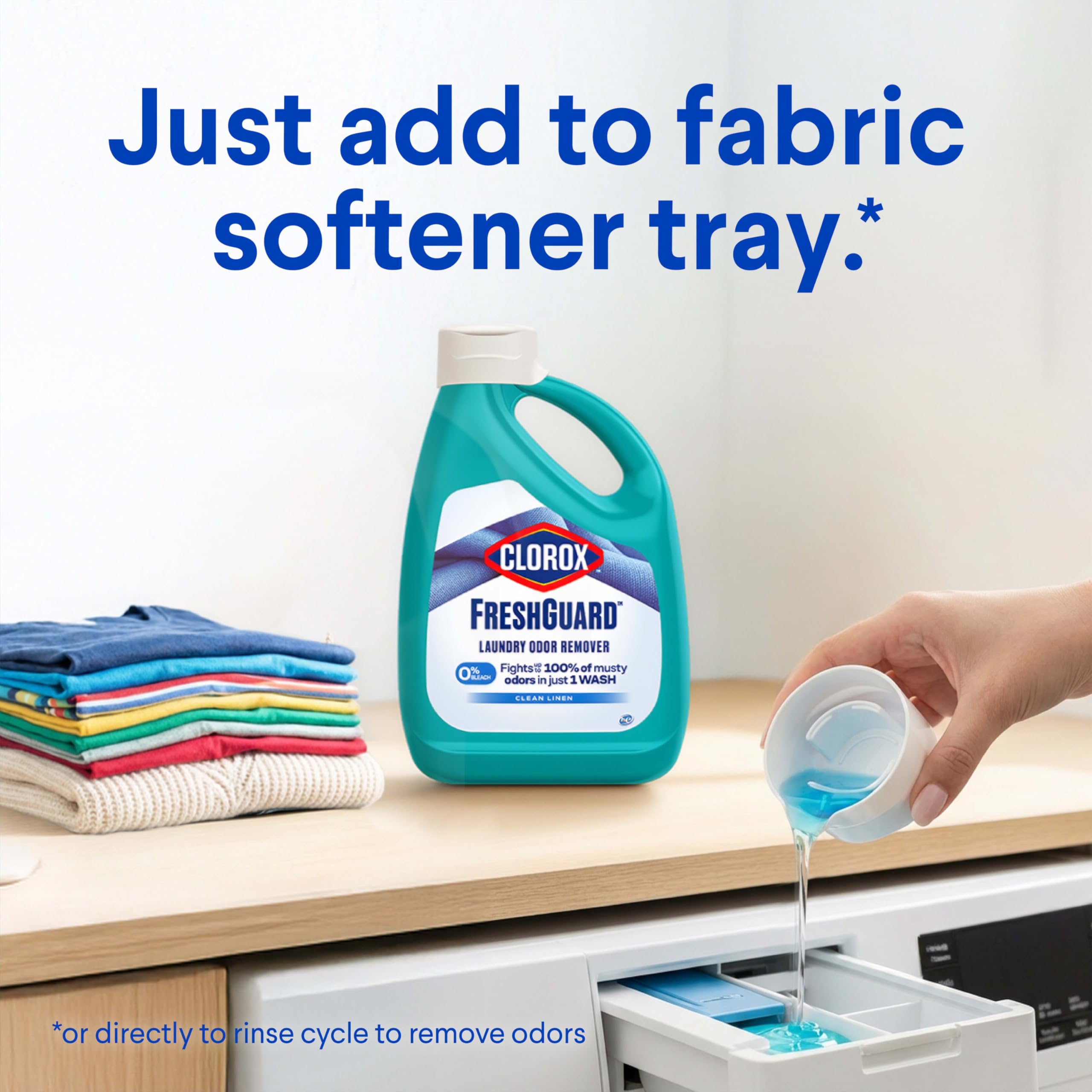 Clorox FreshGuard etiqueta con instrucciones visibles y beneficios para tejidos