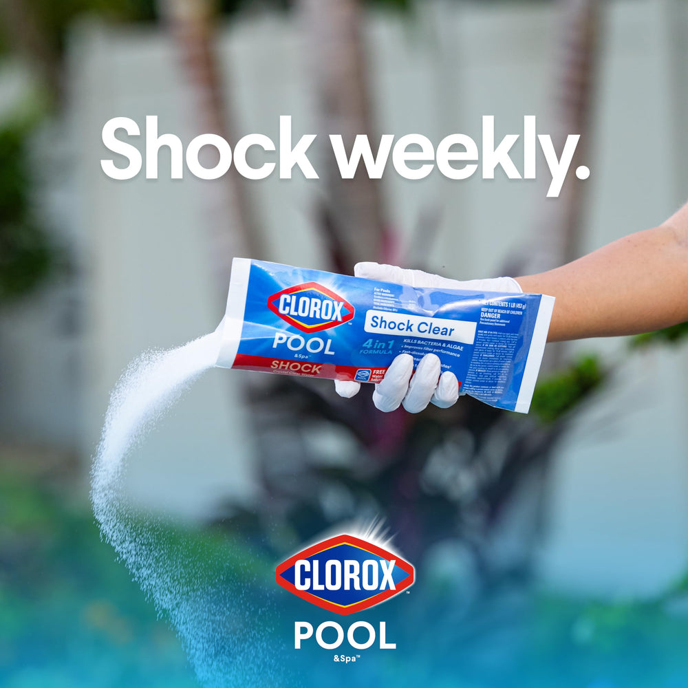 CLOROX Pool&Spa dissolving in pool water showing quick clarity benefit