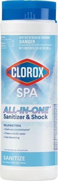 CLOROX Pool&Spa envase frontal de 2 lb mostrando etiqueta clara y uso