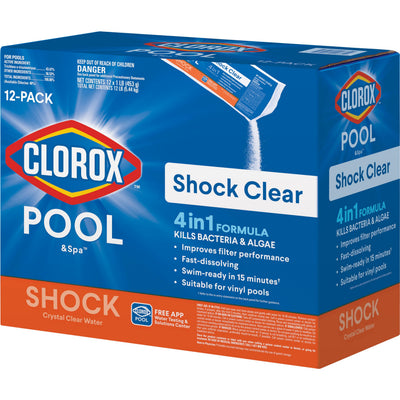 CLOROX Pool&Spa front packaging showing product and benefits