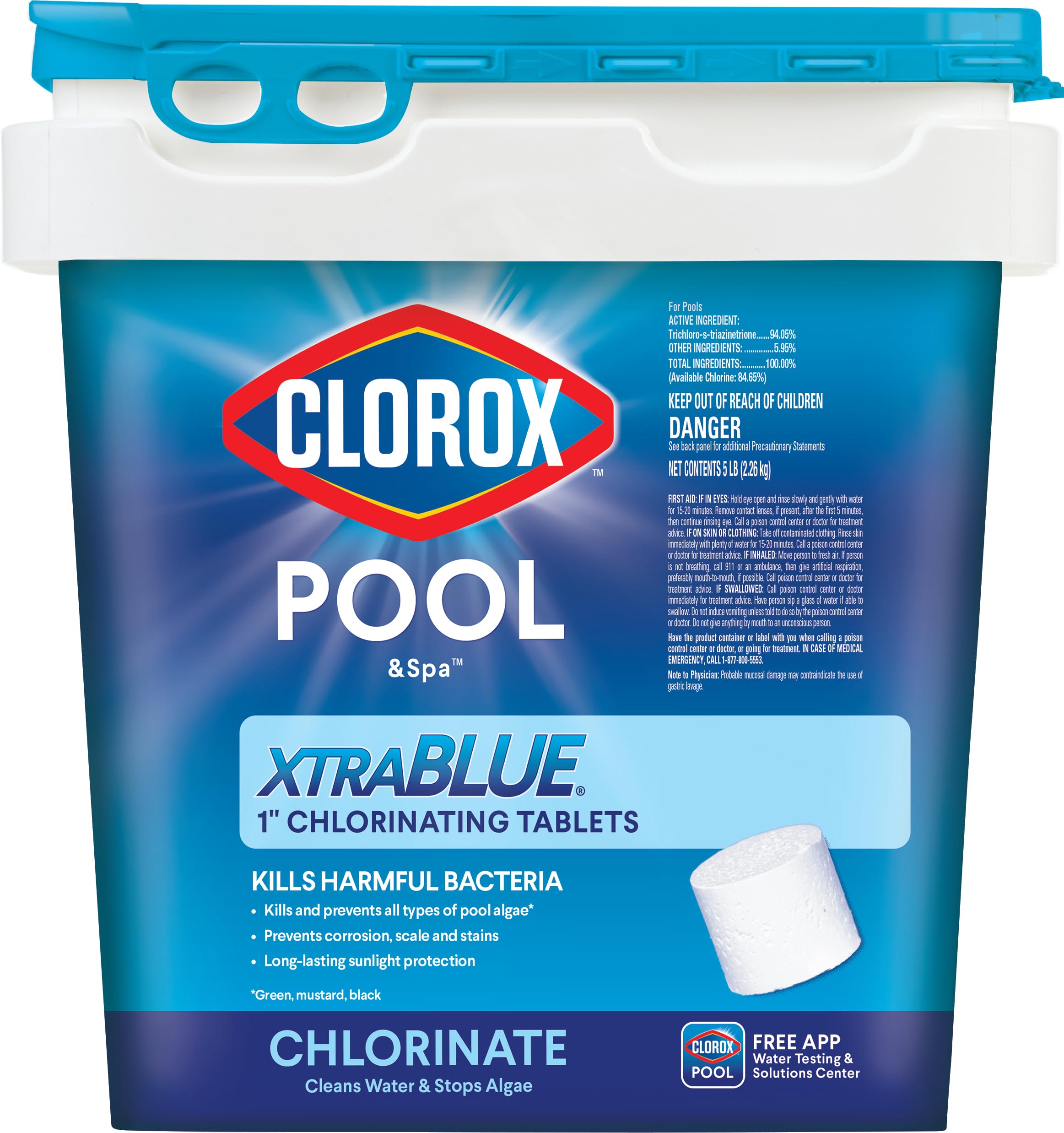 Clorox Pool&Spa front packaging showing product and quick benefit