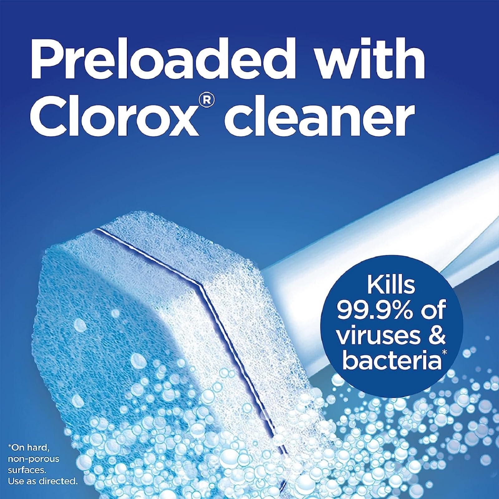 Clorox detalle de textura de almohadilla, mayor cobertura y eficacia