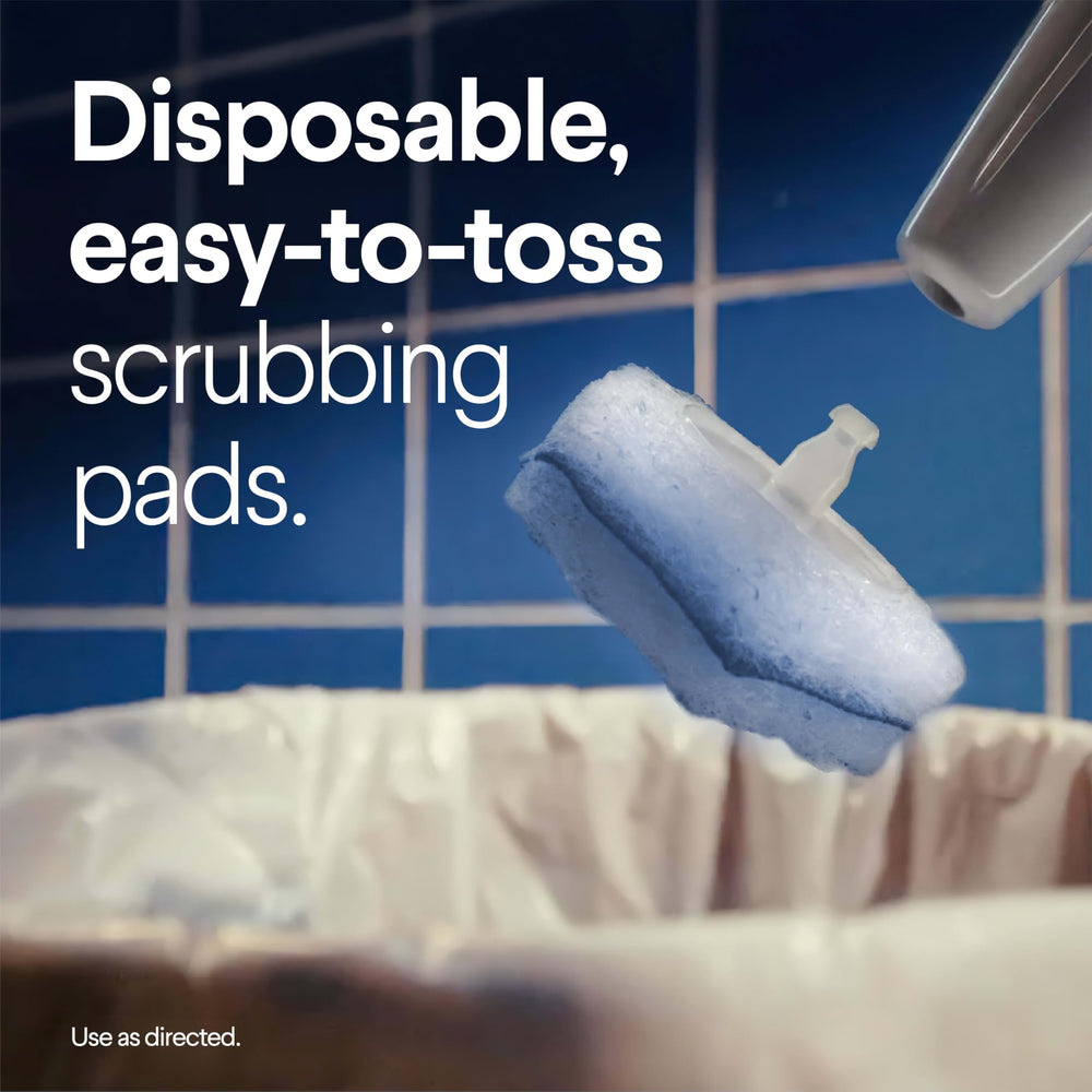 Clorox wand scrubbing toilet bowl removing grime without touching mess