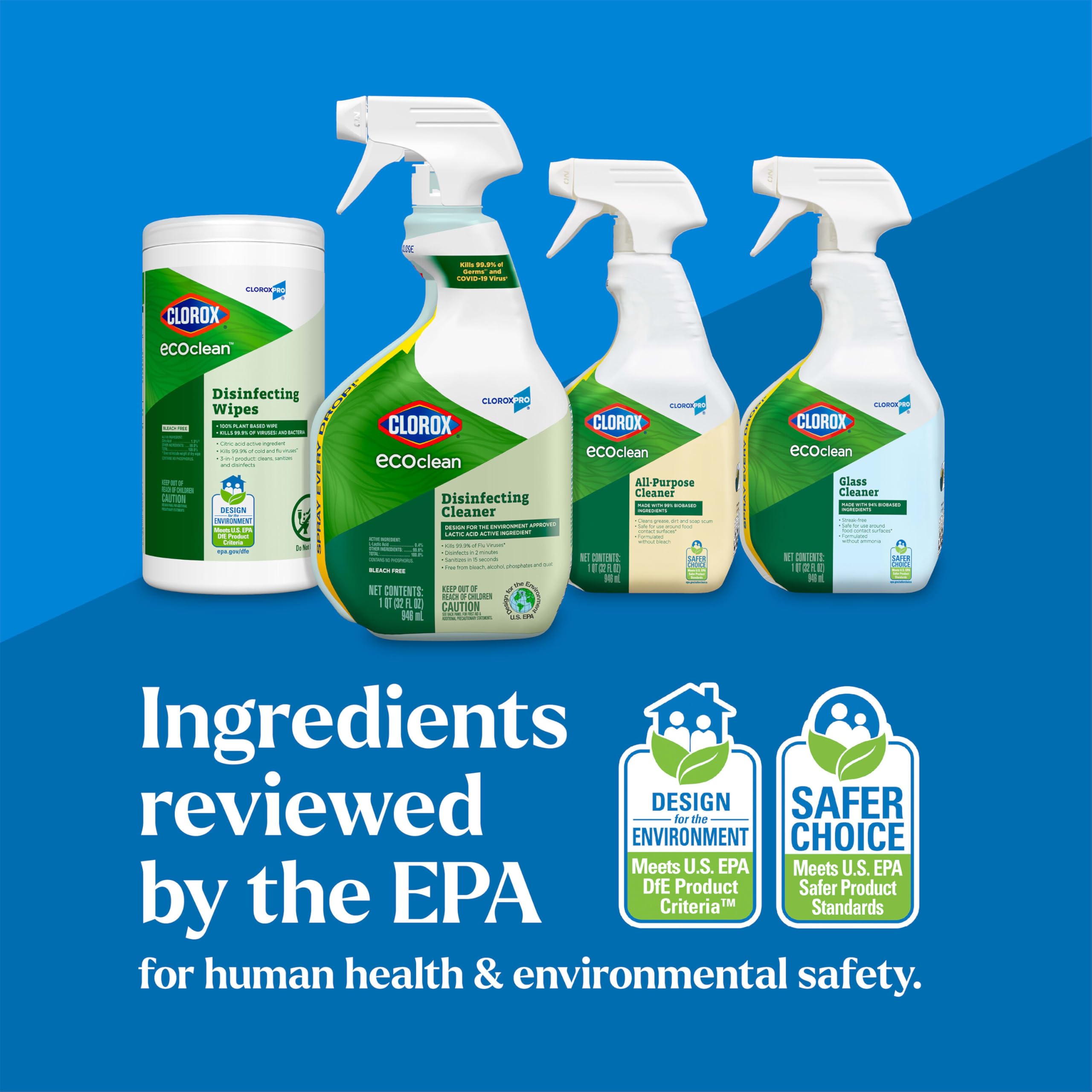 CloroxPro EcoClean persona sujetando envase con guantes, instrucciones de seguridad