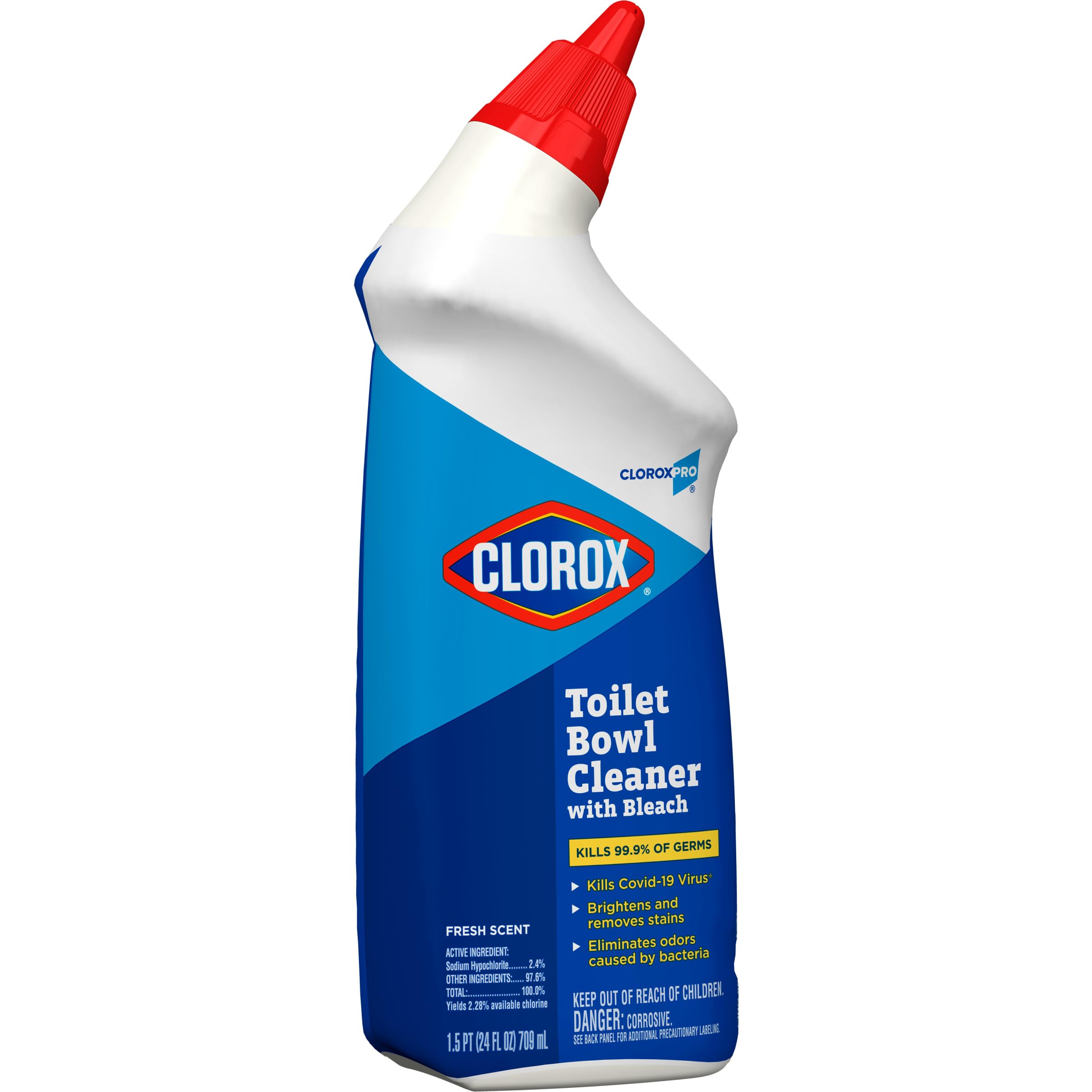 CloroxPro en uso mientras se aplica gel bajo el borde del inodoro para mejor limpieza