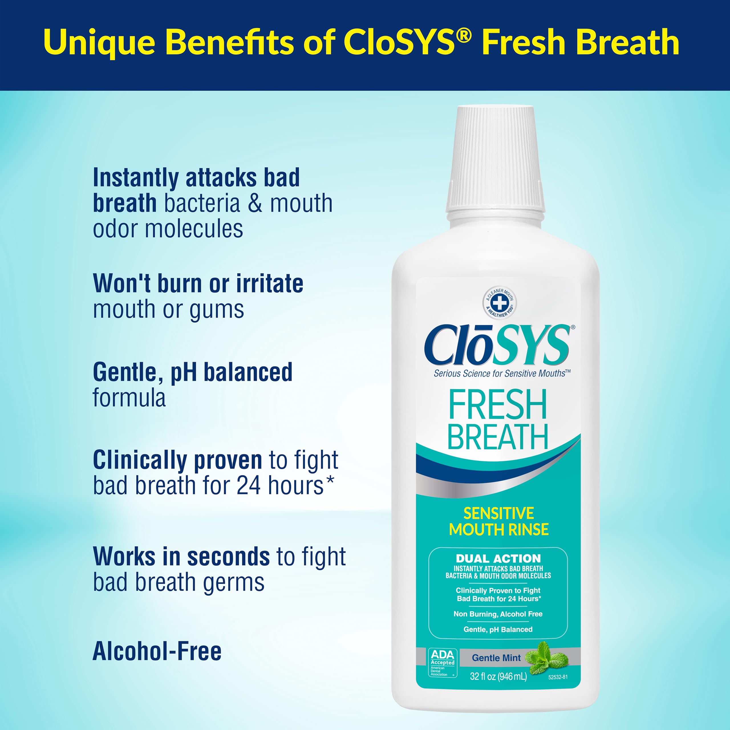 Close-up of CloSYS label highlighting ingredient clarity and gentle formula benefits