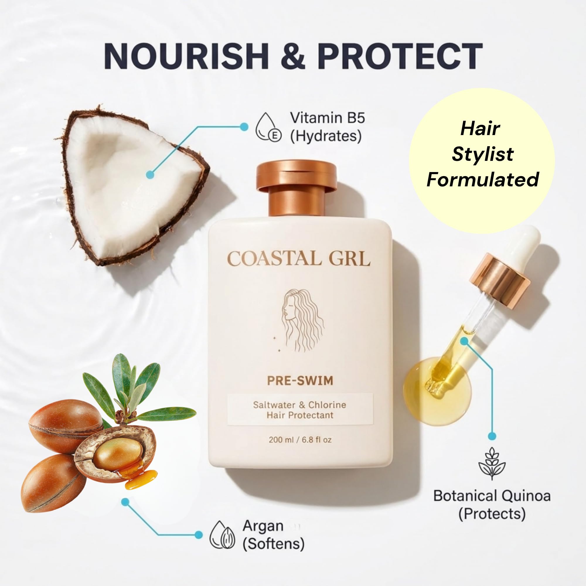 Coastal Grl aplicado antes de nadar para proteger cabello de cloro y sal