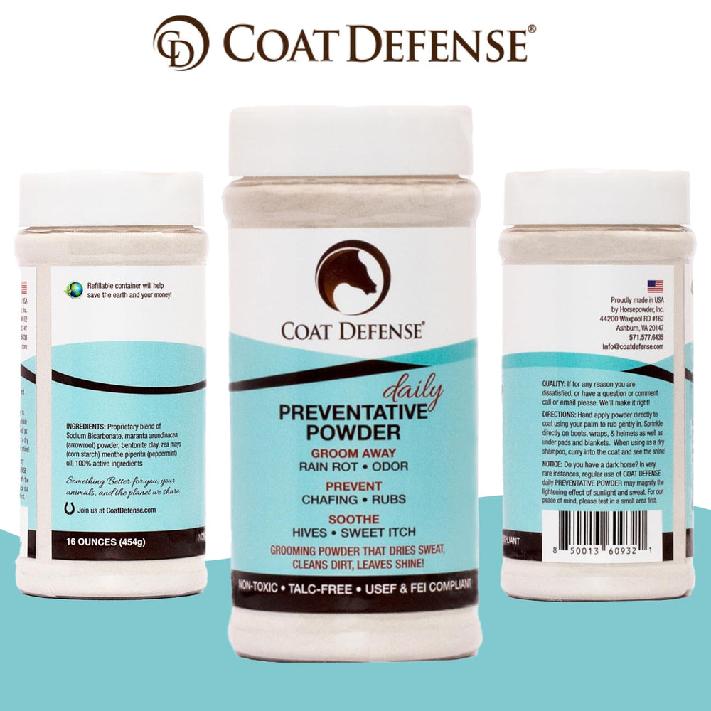 COAT DEFENSE before and after on a horse coat illustrating reduced surface dampness and shine