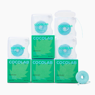 Cocolab Cocofloss front packaging 4-pack showing mint label and eco benefits