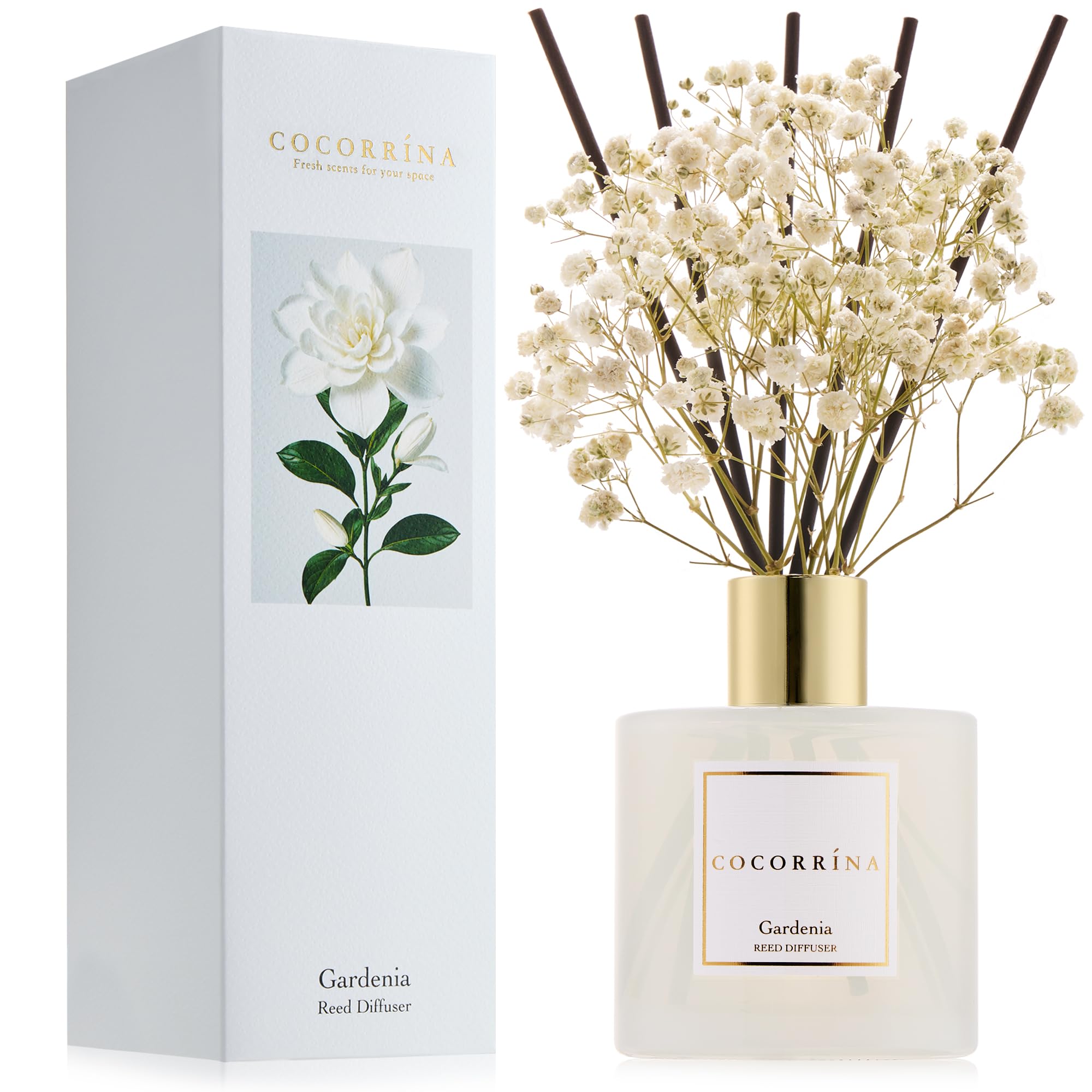 COCORRÍNA difusor gardenia frontal vista elegante y perfuma estancias