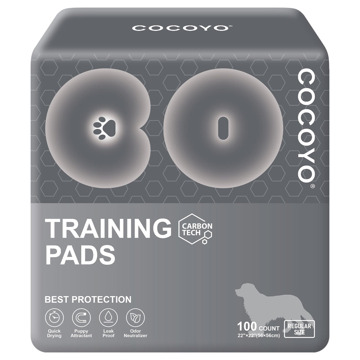 COCOYO tapete frontal y empaque mostrando pack de 100 unidades y beneficio de ahorro