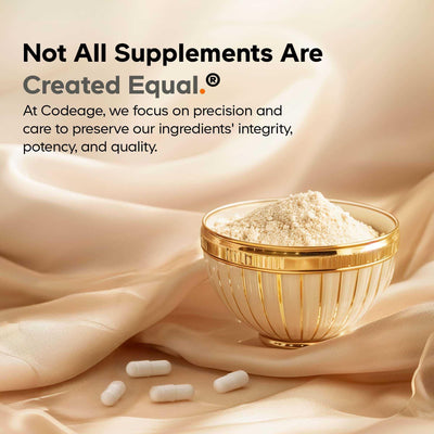 Codeage etiqueta con lista de ingredientes clave y formas biodisponibles