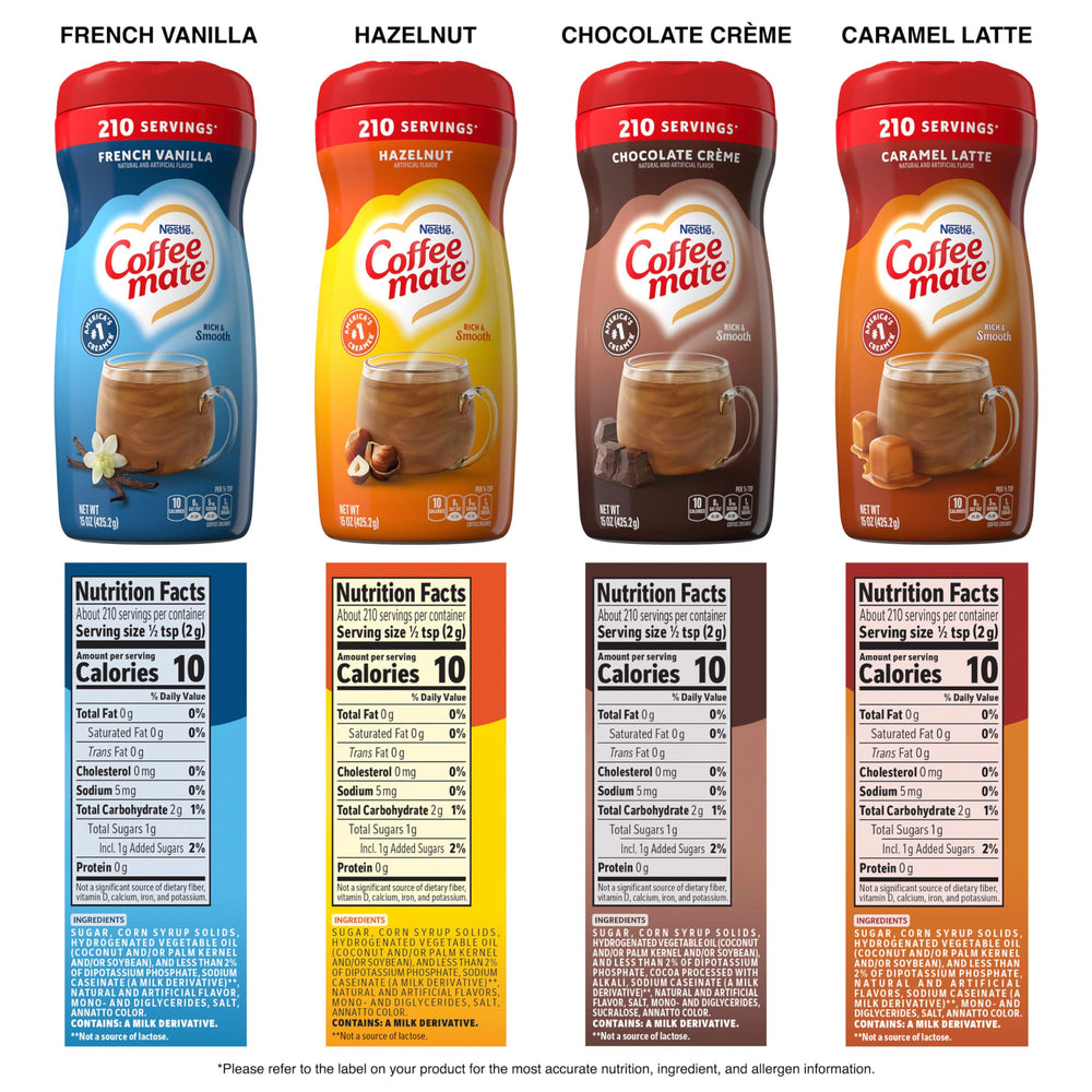 Coffee Mate comparación de tamaño con mano humana para saber el rendimiento