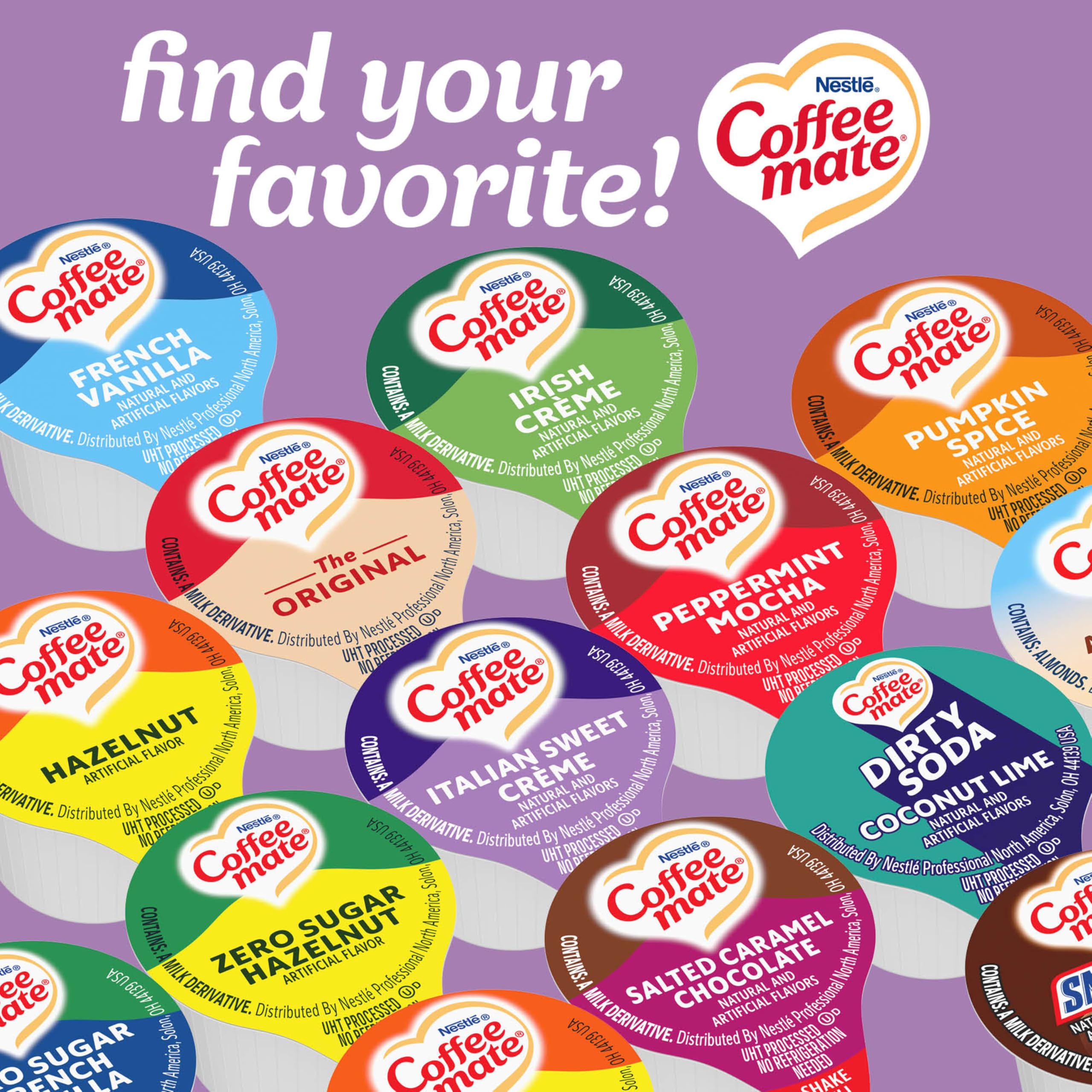 Coffee mate comparación de tamaño con mano para visualizar escala del envase