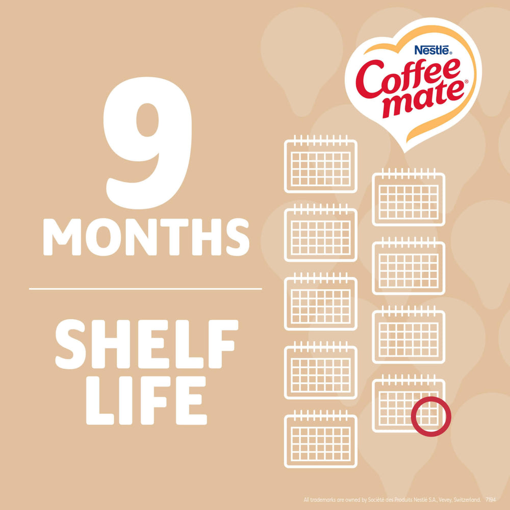 Coffee Mate comparación de tamaño con taza evidencia porción estándar