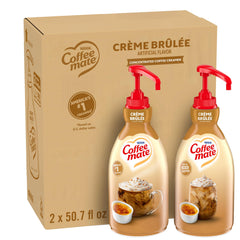 Coffee mate frente de botella Crème Brulée mostrando tamaño y diseño funcional