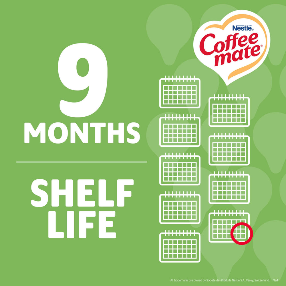Coffee mate tarrina junto a una regla para comparar tamaño y porción controlada