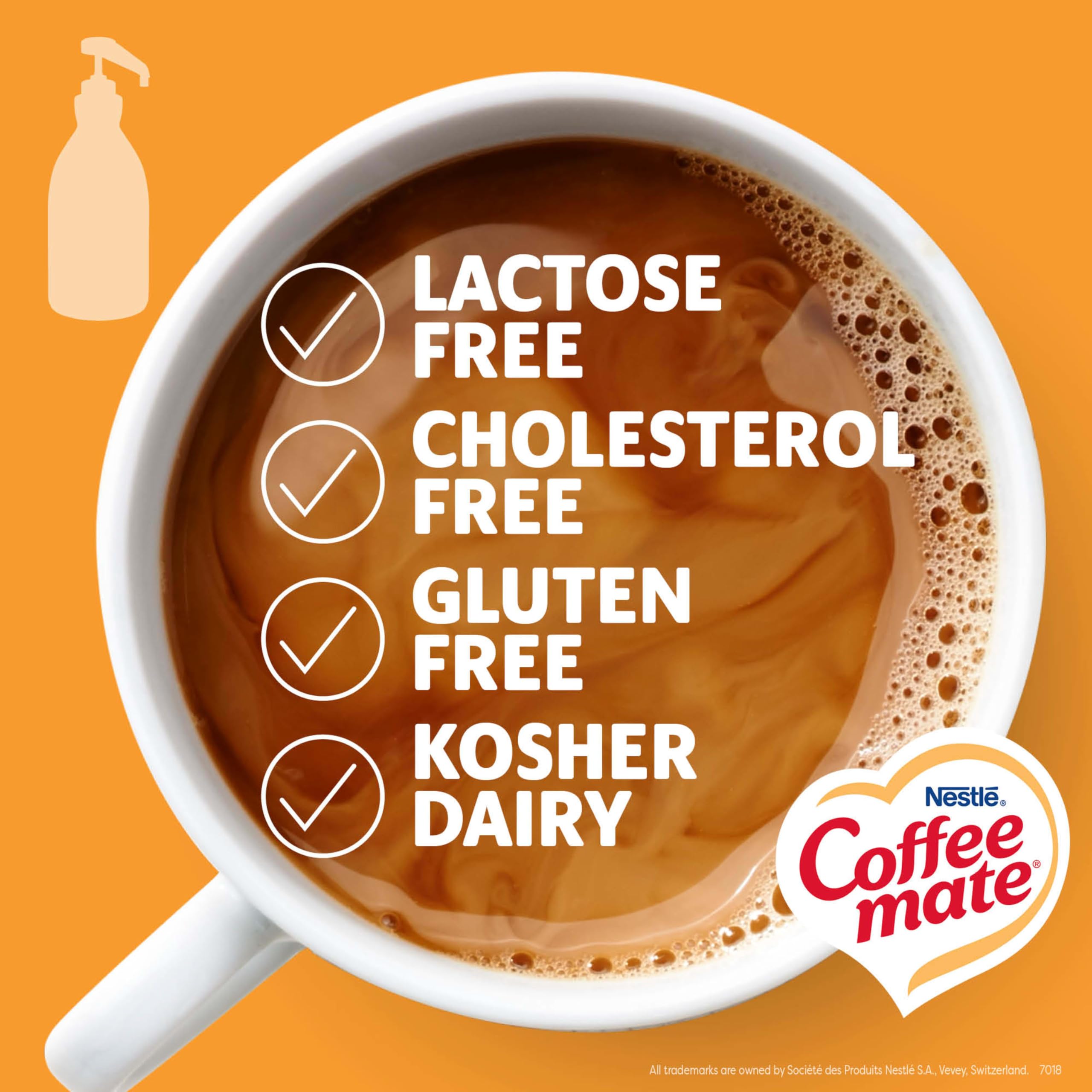 Nestle Coffee mate bottle beside a coffee mug to show size and serving capacity