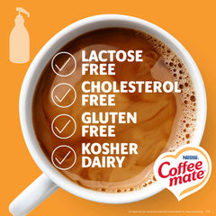 Nestle Coffee mate bottle beside a coffee mug to show size and serving capacity
