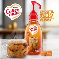 Nestle Coffee mate pump close-up highlighting thick concentrate and spill reduction