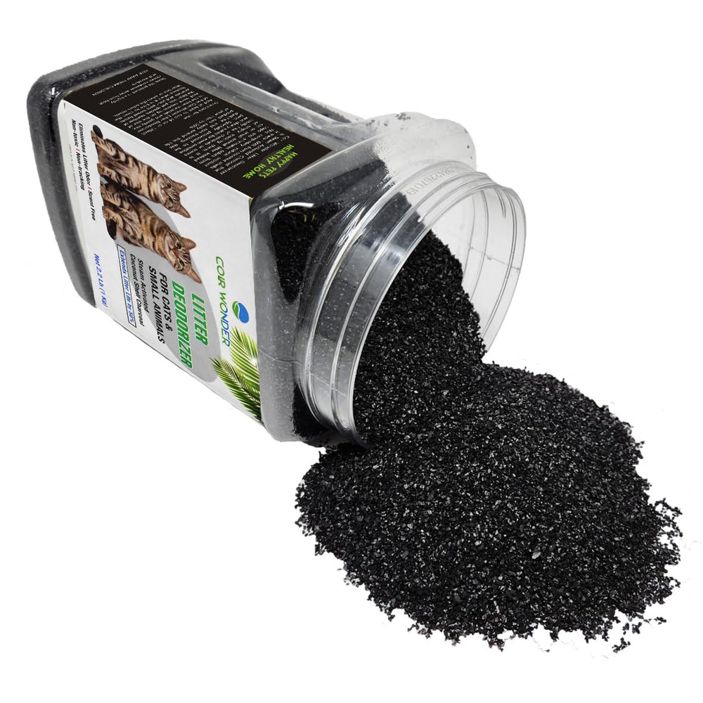 Granulado de carbón activado Coir Wonder vista cercana, absorción rápida de olores