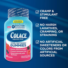 colace adulto masticando gomita para alivio suave y palatable