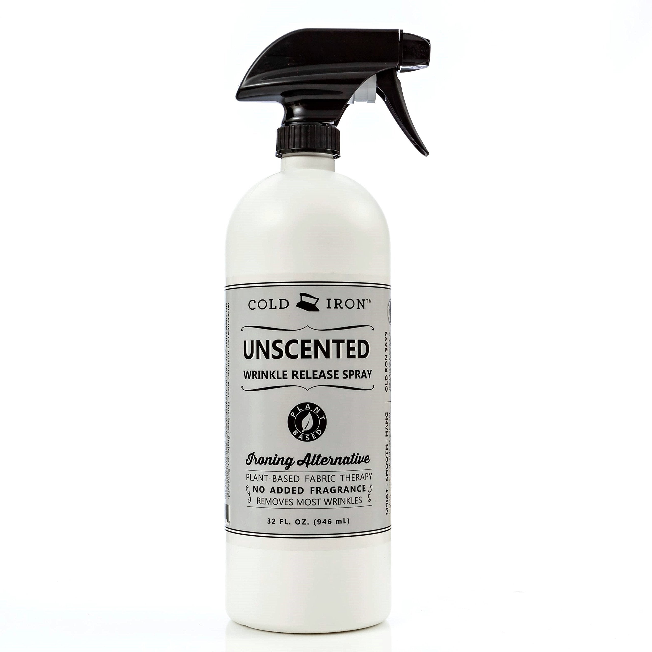 Cold Iron bottle front label showing unscented plant-based formula benefit
