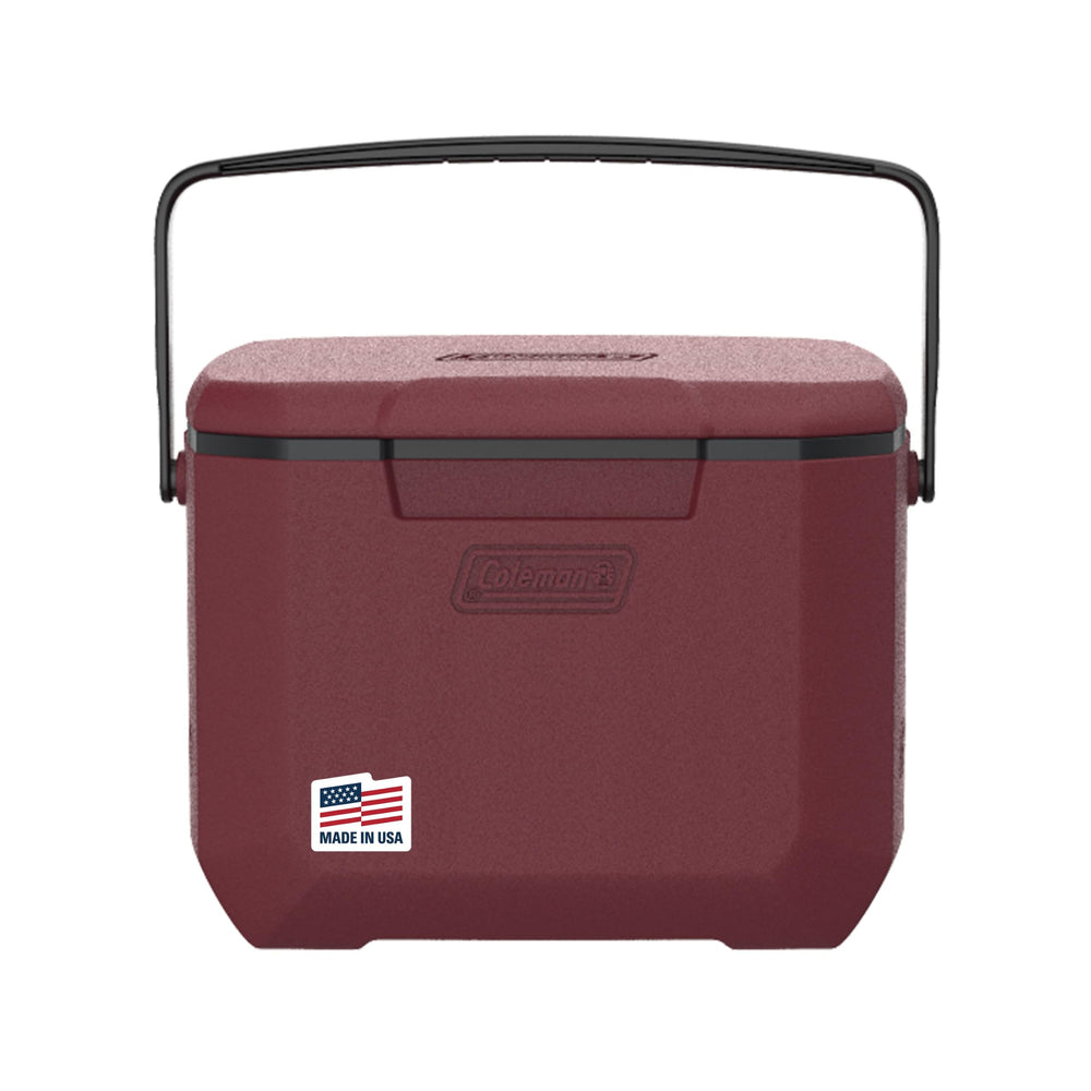 Coleman Chiller vista frontal mostrando diseño y color cranberry, fácil identificación