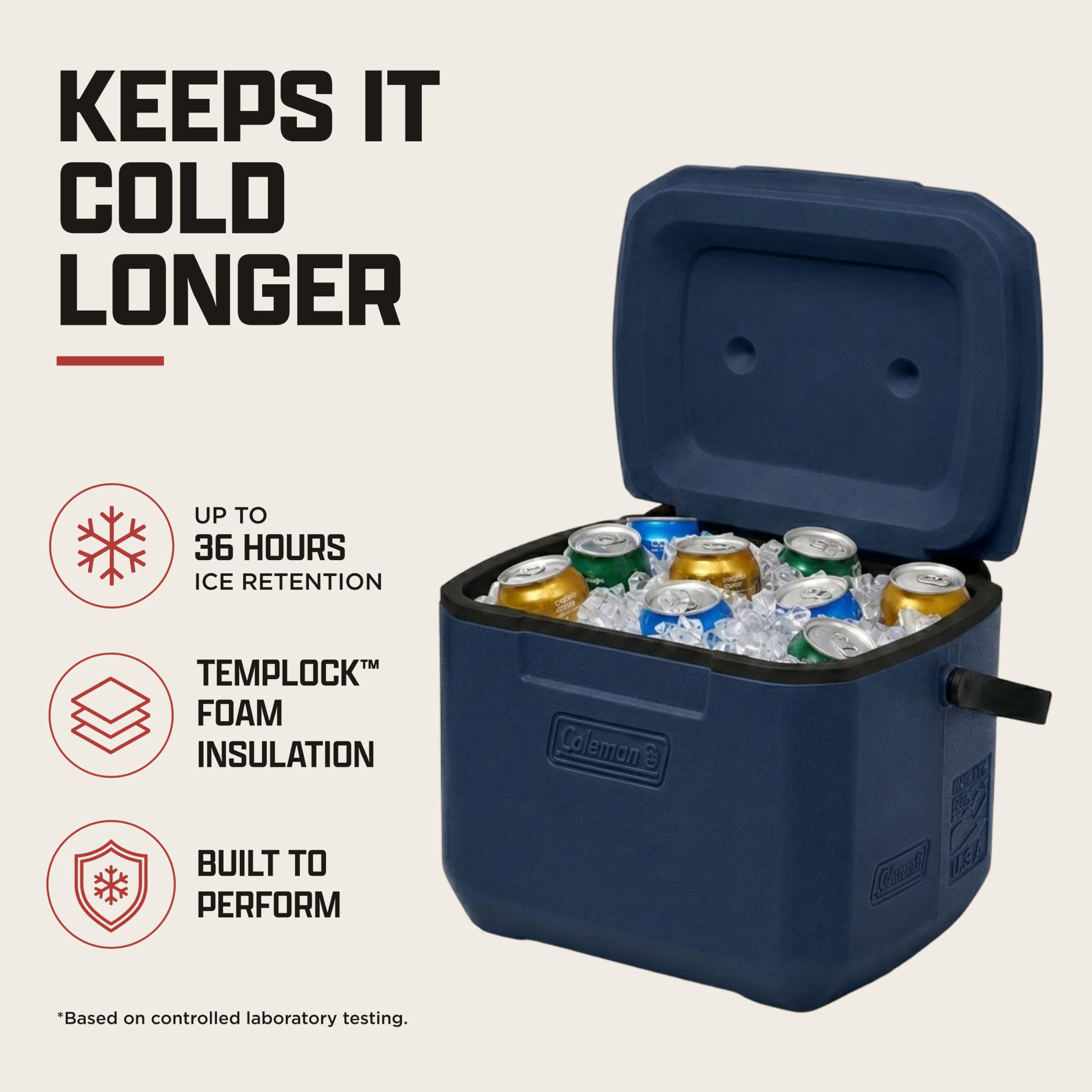 Coleman Chiller interior con latas y hielo, mantiene bebidas frías por más tiempo