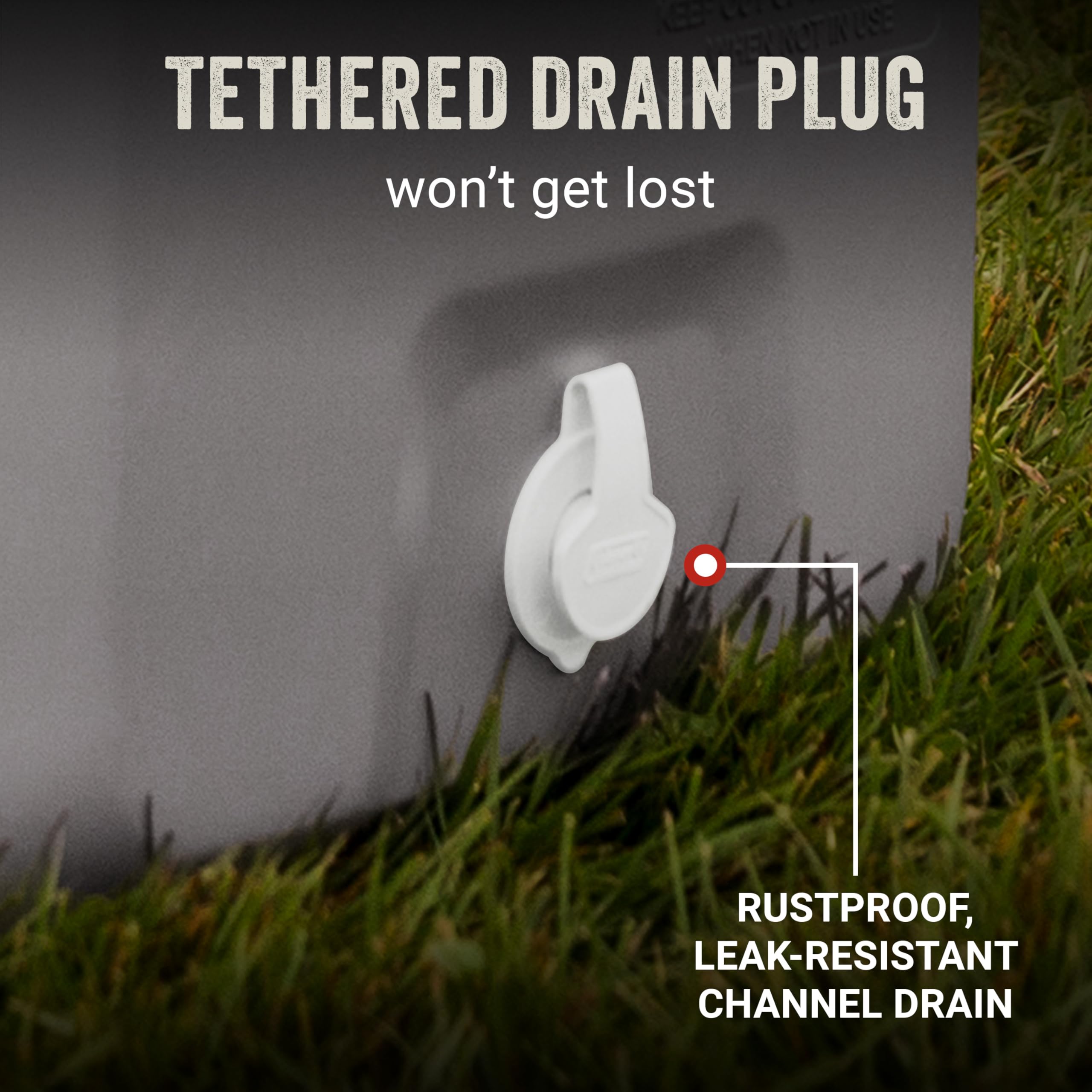 Coleman drain plug close-up for leak-resistant cleanup benefit