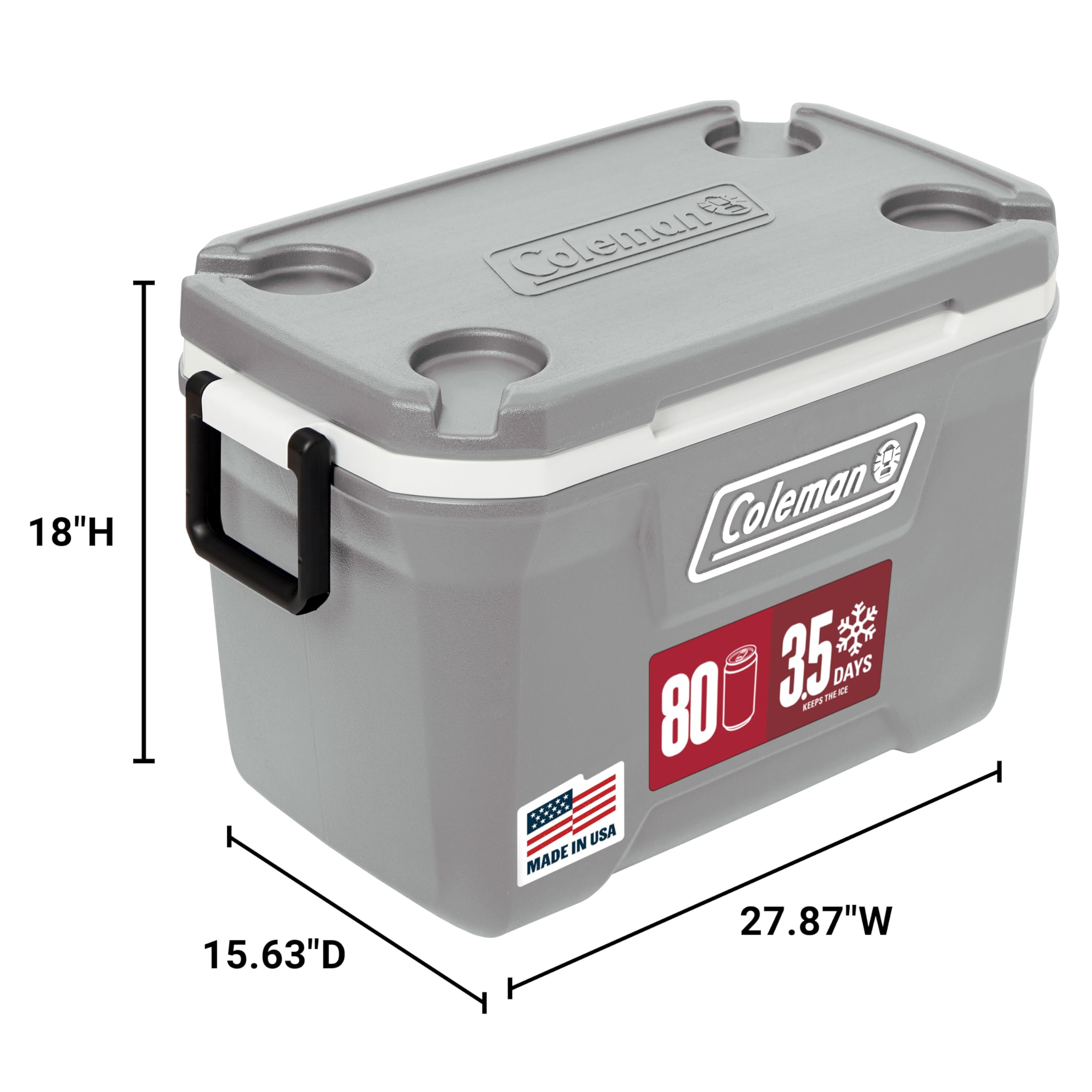 Coleman open cooler loaded with drinks demonstrating large capacity