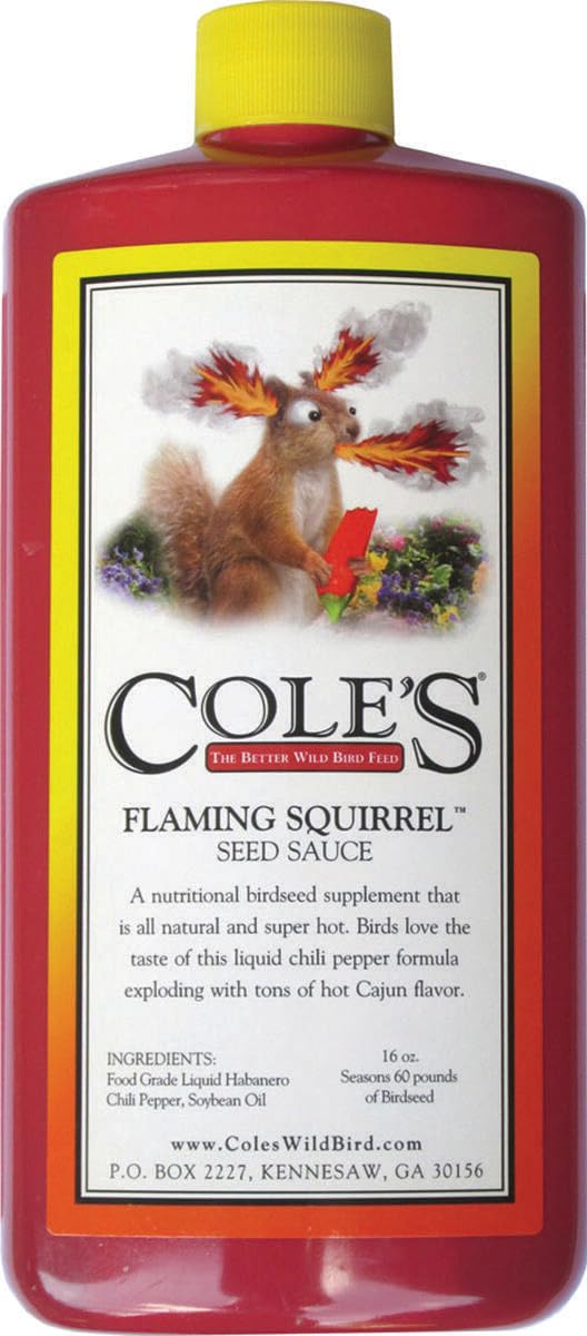 Cole's botella frontal del producto mostrando etiqueta y tamaño, atrae aves fácilmente