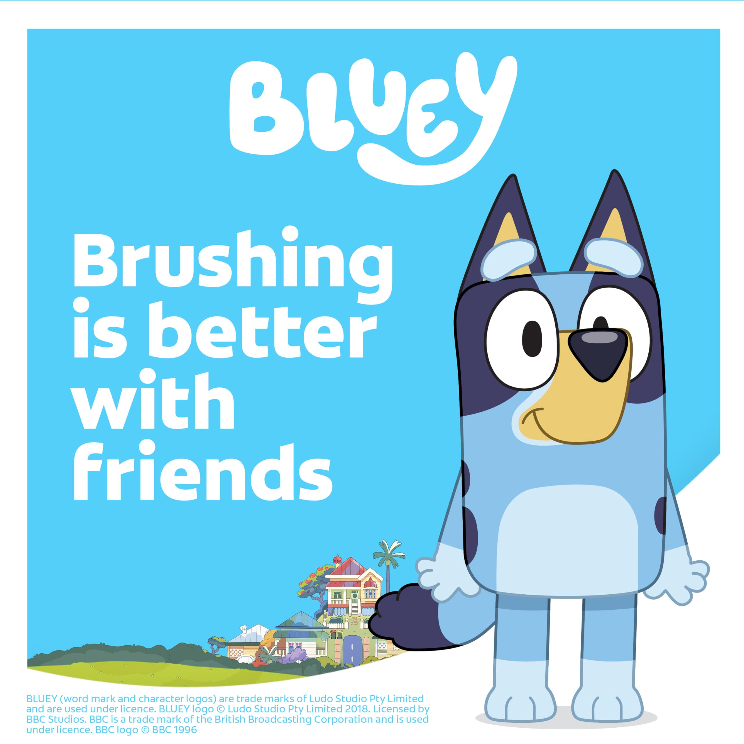 Colgate Bluey cepillo eléctrico vibrante mostrando la cabeza giratoria eficaz