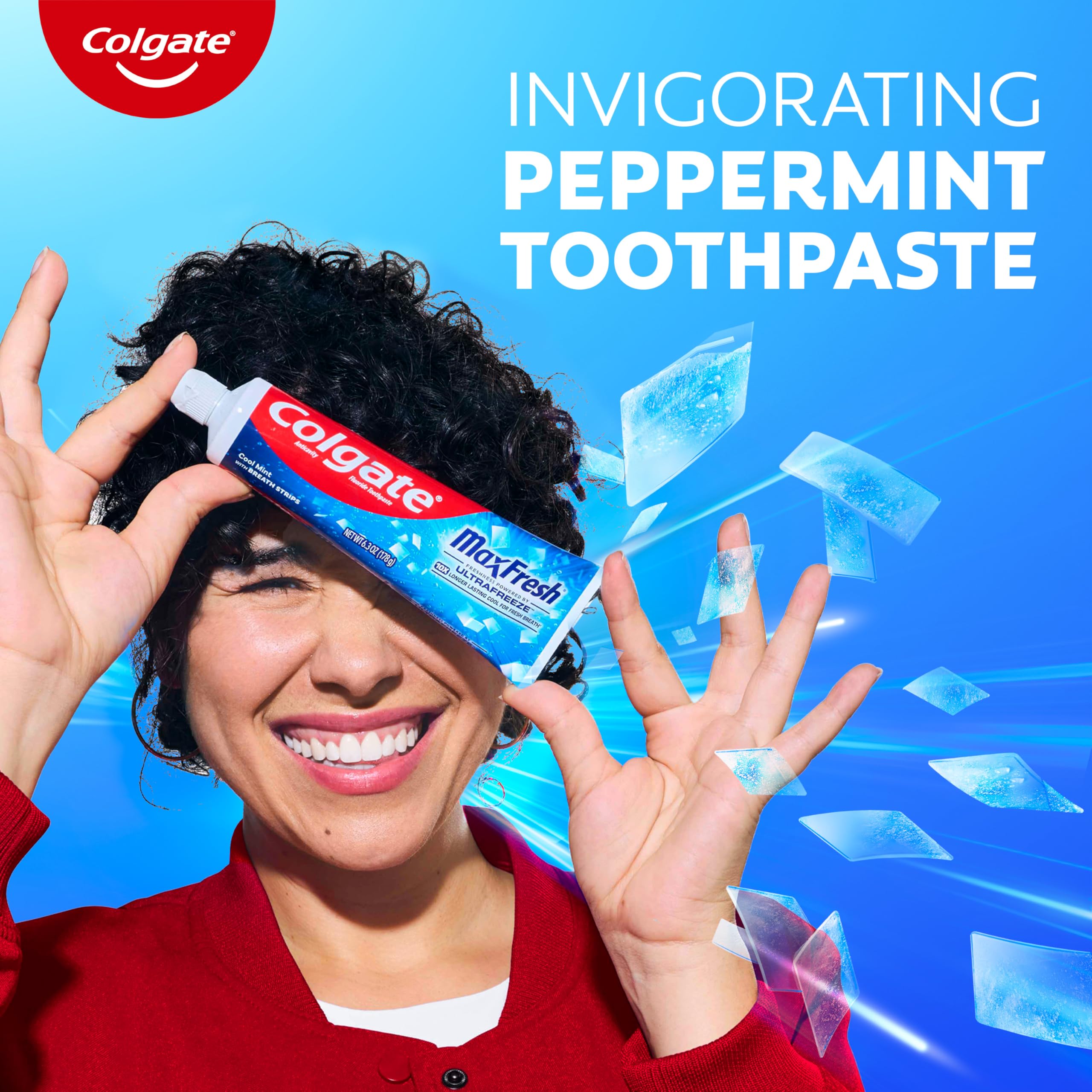 Colgate MaxFresh etiqueta con ingredientes y flúor, información clara y segura