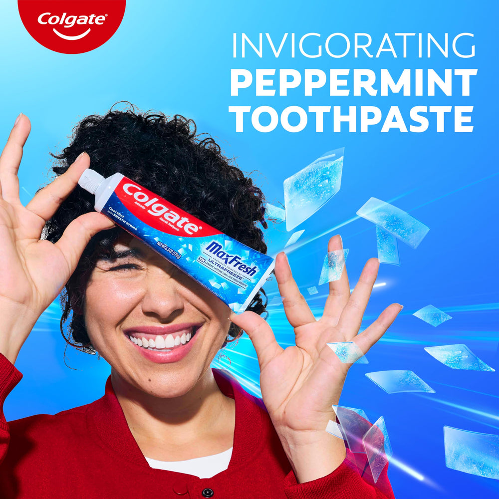 Colgate MaxFresh etiqueta con ingredientes y flúor, información clara y segura