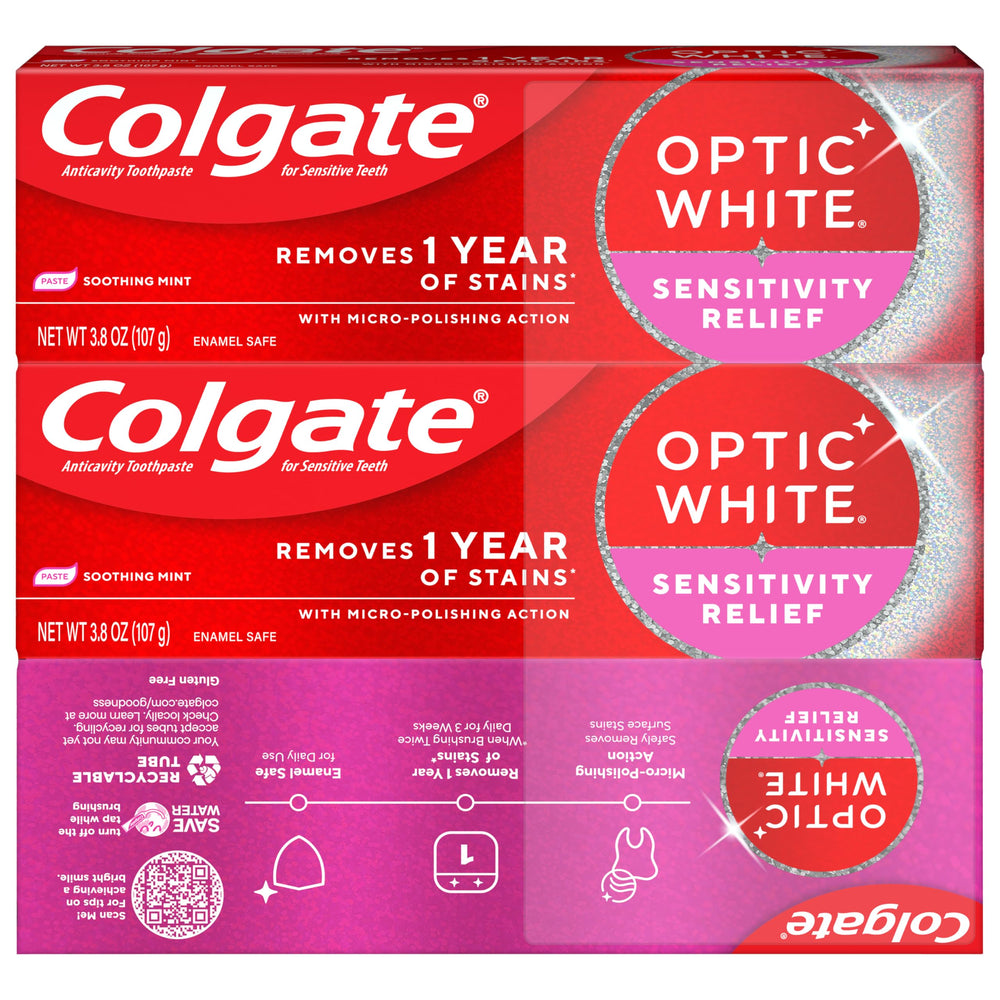 Colgate Optic White primer plano del área del ingrediente activo para sensibilidad
