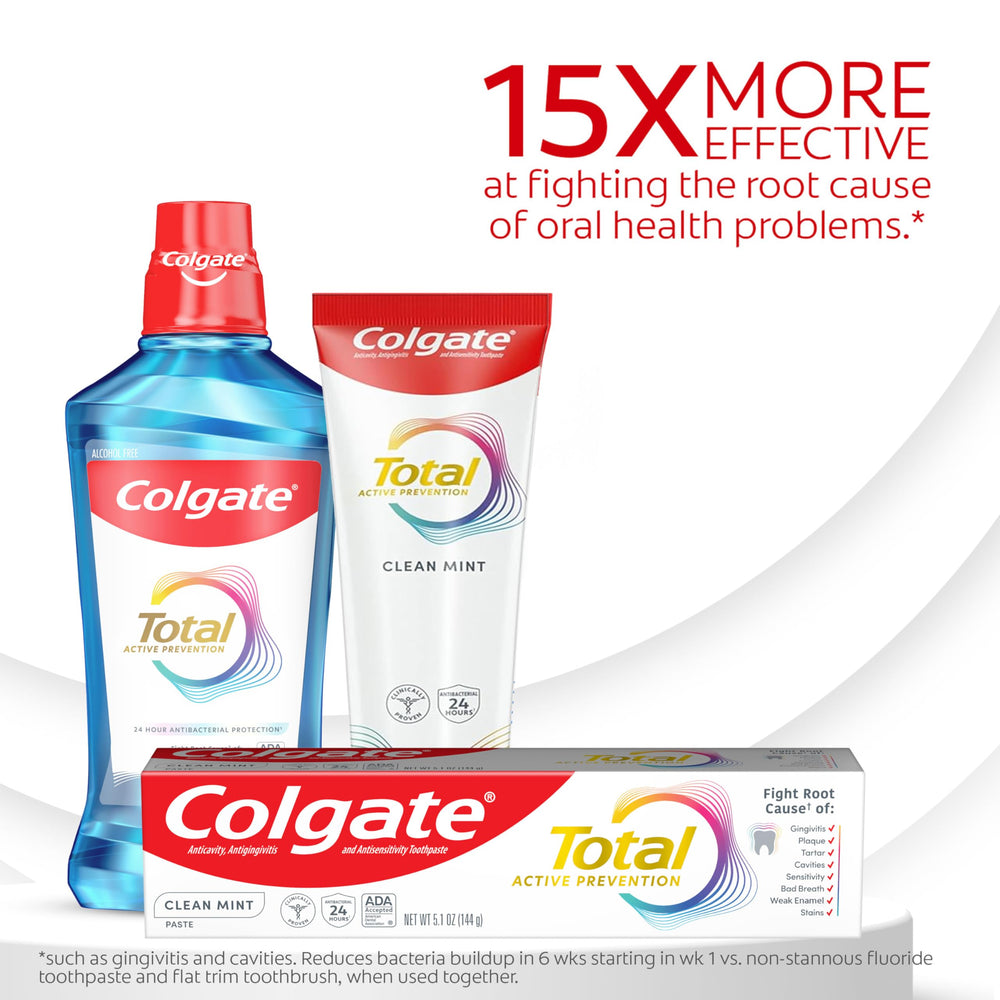 Colgate Total textura de la pasta mint que sugiere limpieza y frescura