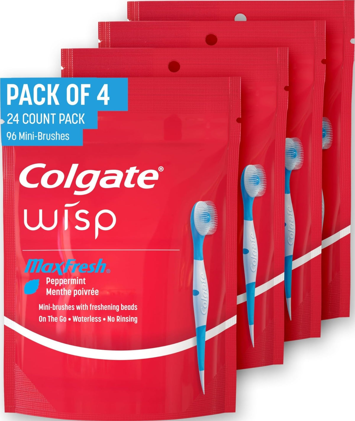 Colgate Wisp front packaging showing compact travel brush pack and brand for easy storage