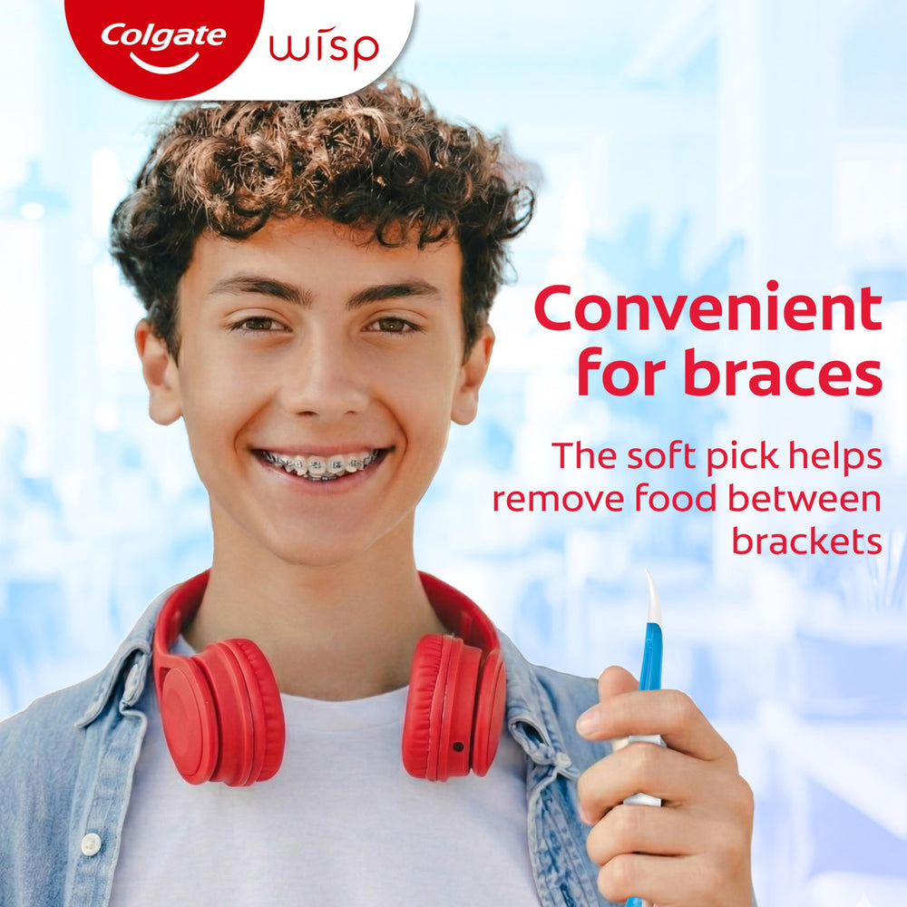 colgate wisp brushes staged inside a travel toiletry bag for refreshes on the go