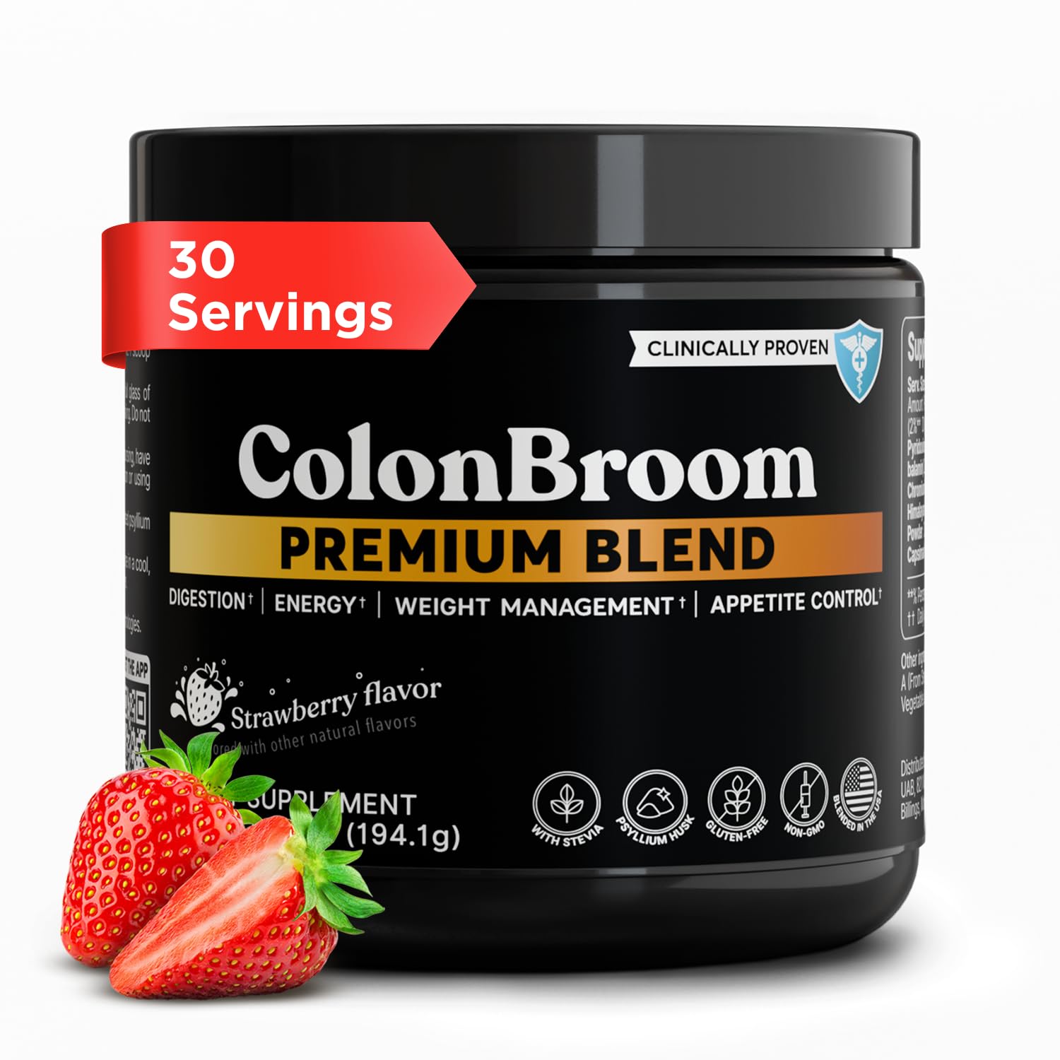 ColonBroom frente del envase mostrando diseño y 30 porciones beneficios visuales