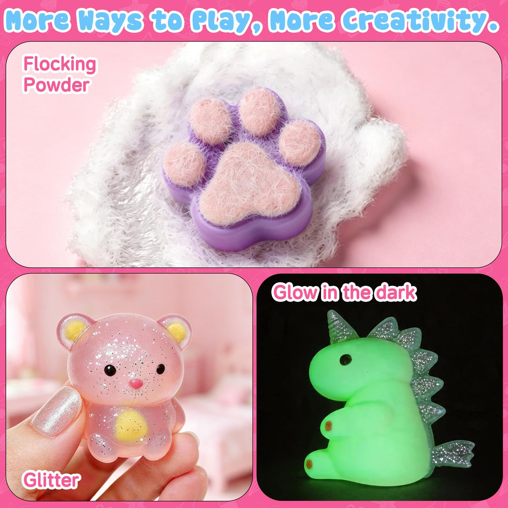 ColoPlay squishy fosforescente encendido en la oscuridad mostrando brillo nocturno
