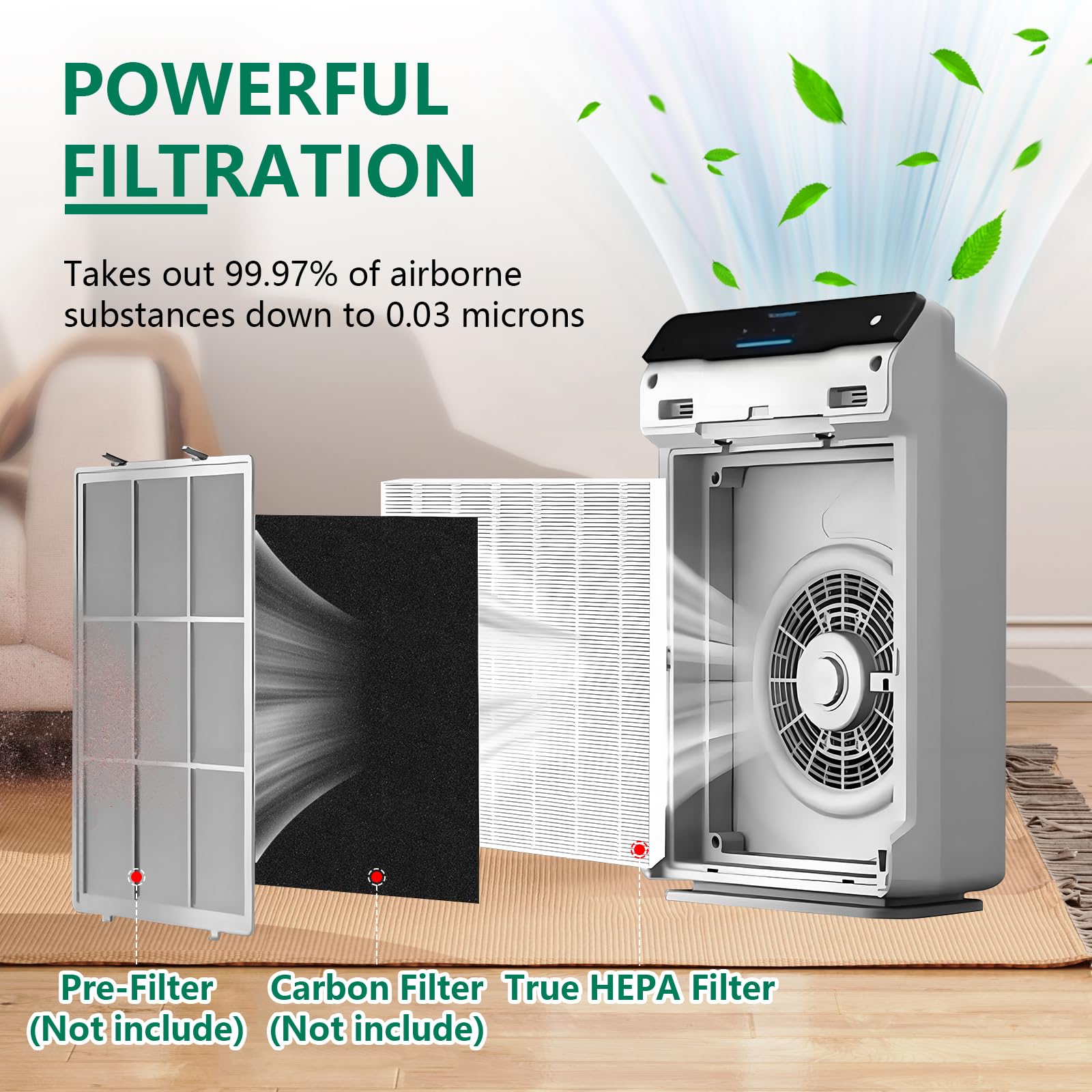 Colorfullife C545 filtro instalado en purificador en uso para mejor calidad de aire interior